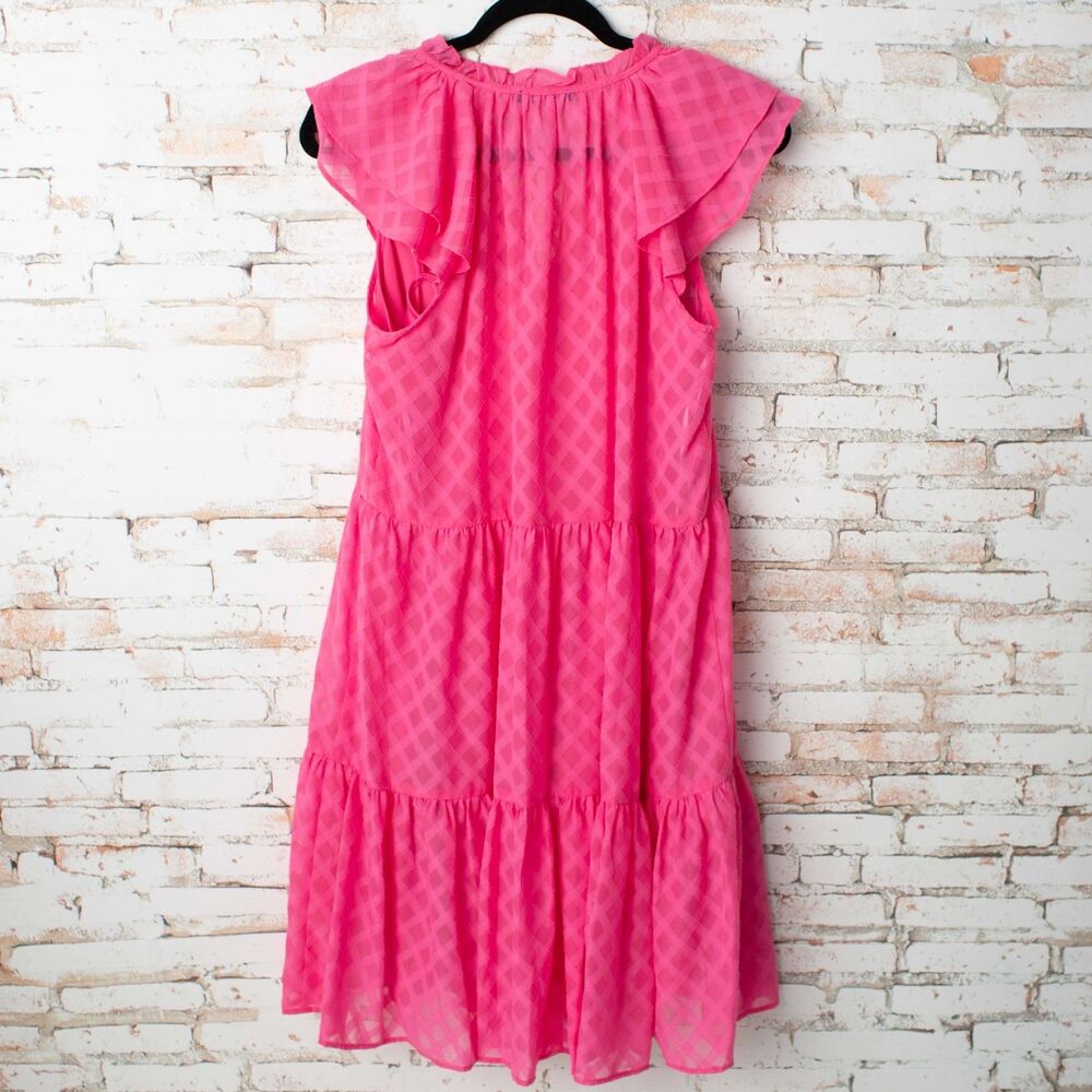 Tommy Hilfiger Women's Size 6 Pink Tiered Midi Dress Flutter Sleeve Textured - Picture 5 of 7